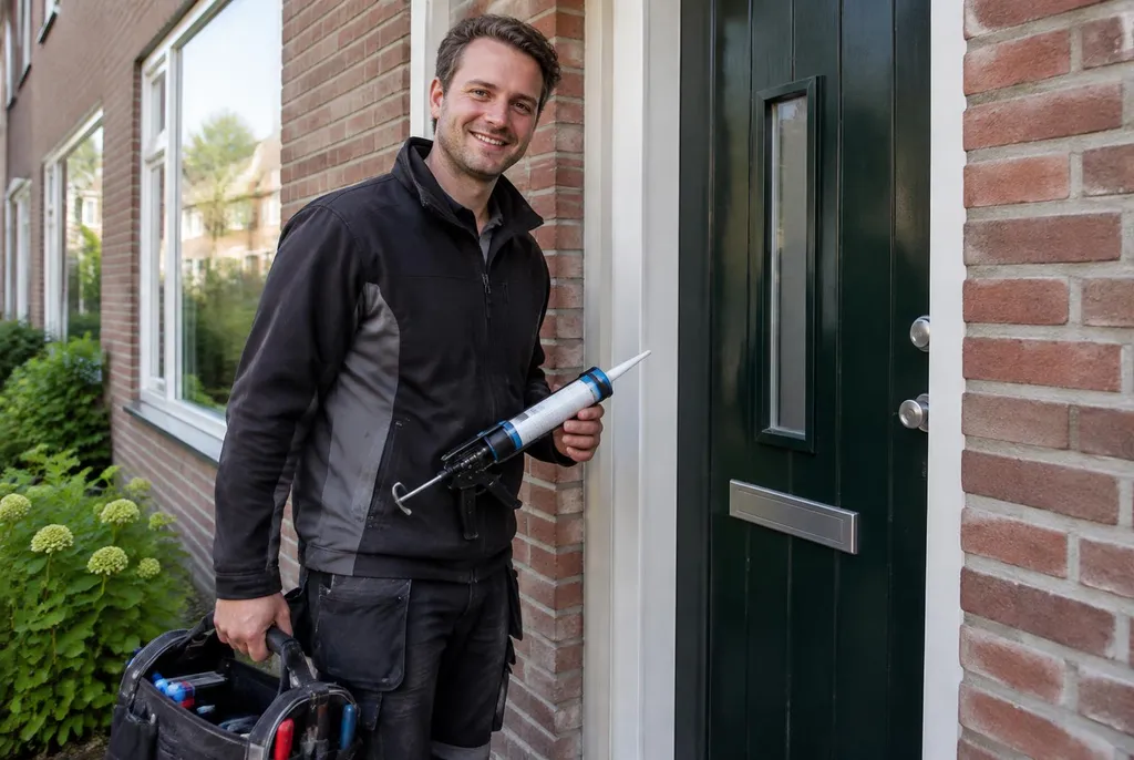 Vakman van Kitbedrijf Kesteren bij de voordeur van een woning